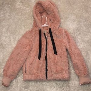 Fluffy pink zip up jacket